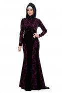 Robe De Soirée Hijab Noir-Fuchsia S3902