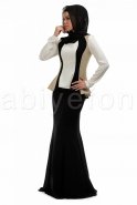 Robe De Soirée Hijab Blanc-Noir C6175