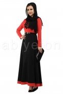 Robe De Soirée Hijab Noir-Rouge T1726