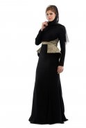 Robe De Soirée Hijab Noir-Argent S3680