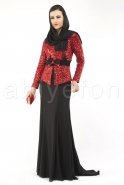 Robe De Soirée Hijab Noir-Rouge M1391
