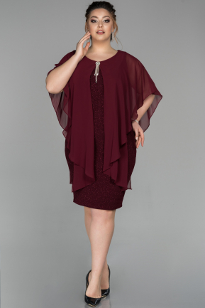 Robe de Soirée Grande Taille Courte Mousseline Rouge Bordeaux ABK1341