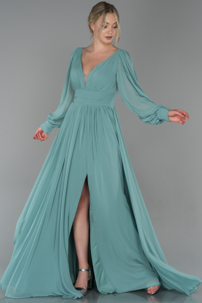 Robe de Soirée Longue Mousseline Turquoise ABU1702