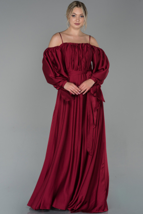 Robe De Fiançaille Satin Longue Rouge Bordeaux ABU1656