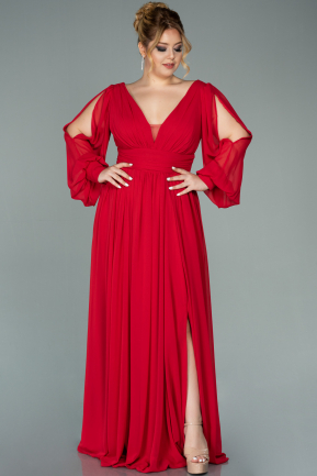 Robe Grande Taille Longue Mousseline Rouge ABU1988