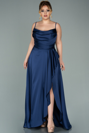 Robe de Soirée Grande Taille Longue Satin Bleu Marine ABU2011