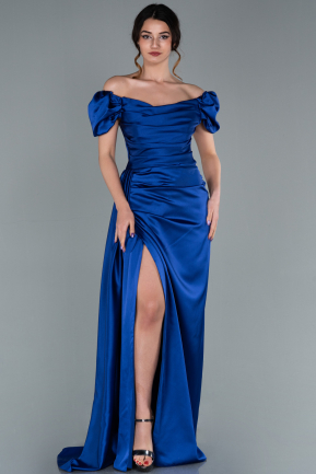 Robe De Fiançaille Satin Longue Bleu Saxe ABU1606