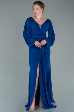 Robe de Soirée Longue Mousseline Bleu Saxe ABU2365