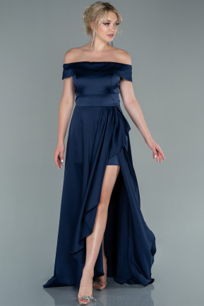 Robe de Soirée Longue Satin Bleu Marine ABU2486