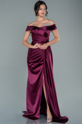 Robe de Soirée Longue Satin Couleur Cerise ABU2560