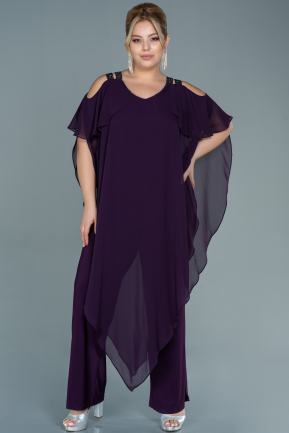 Robe De Soirée Grande Taille Mousseline Longue Violet Foncé ABT079
