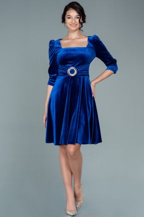 Robe de Cérémonie Courte Velours Bleu Saxe ABK1514