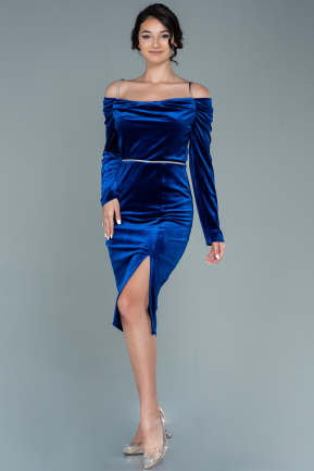 Robe de Cérémonie Midi Velours Bleu Saxe ABK1515