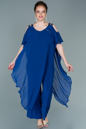 Robe De Soirée Grande Taille Mousseline Longue Bleu Saxe ABT079