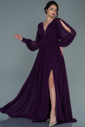 Robe De Soirée Mousseline Longue Violet ABU1702