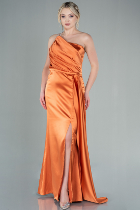 Robe de Soirée Longue Satin Orange ABU2817