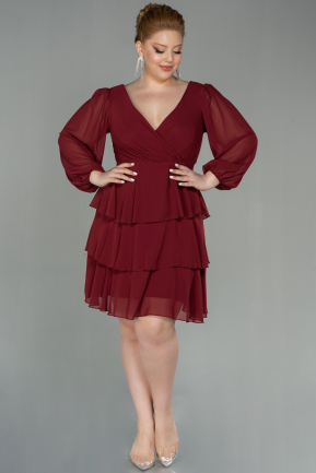 Robe de Soirée Grande Taille Courte Mousseline Rouge Bordeaux ABK1617