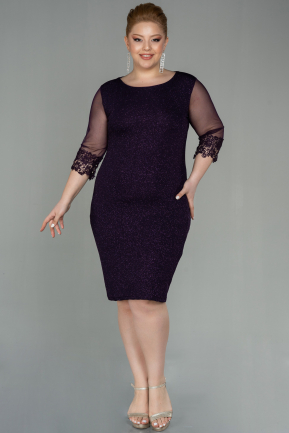 Robe Grande Taille Courte Violet Foncé ABK1609