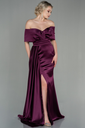 Robe de Soirée Longue Satin Couleur Cerise ABU2893