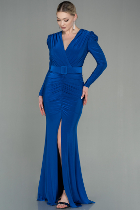 Robe De Soirée Longue Bleu Saxe ABU2812