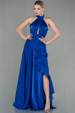 Robe de Soirée Longue Mousseline Bleu Saxe ABU2960