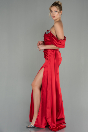 Robe De Soirée Satin Longue Rouge ABU2661