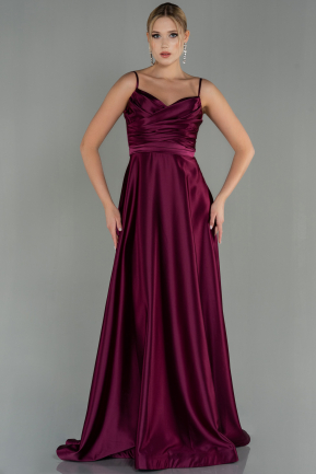 Robe de Soirée Longue Satin Prune ABU1601