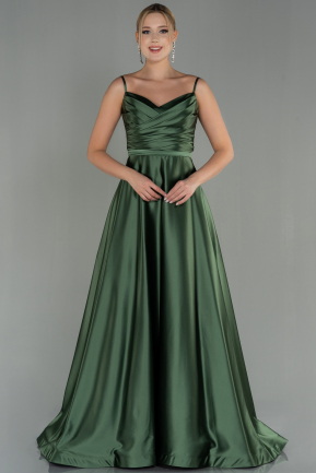 Robe De Soirée Satin Longue Vert Huile ABU1601