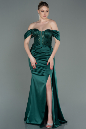 Long Emerald Green Satin Evening Dress ABU3100
