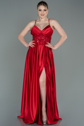 Robe De Soirée Satin Longue Rouge ABU2583