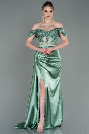 Robe De Soirée Satin Longue Turquoise ABU4363