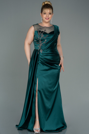 Robe Grande Taille Longue Satin Émeraude ABU3125