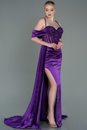Robe de Soirée Longue Satin Violet ABU3146