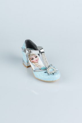Buz Mavisi Elsalı Simli Kız Çocuk Abiye Ayakkabısı HR009
