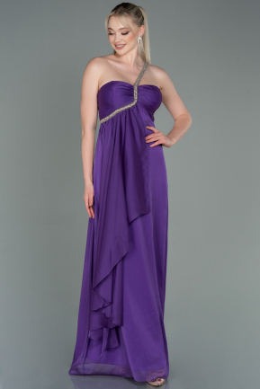 Robe de Soirée Longue Mousseline Violet ABU3179