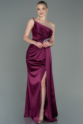 Robe De Fiançaille Satin Longue Couleur Cerise ABU3088