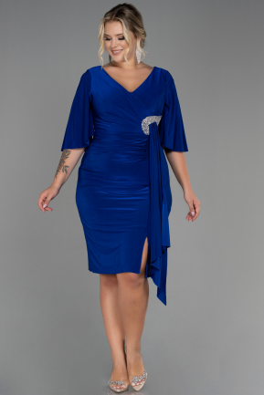 Midi Sax Blue Plus Size Evening Dress ABK1801