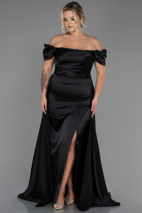 Black Long Satin Plus Size Evening Dress ABU2923