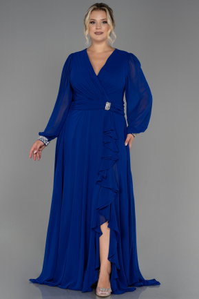 Robe Grande Taille Longue Mousseline Bleu Saxe ABU3222