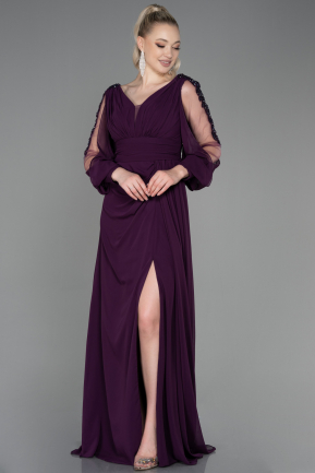 Robe de Soirée Longue Mousseline Violet ABU3220