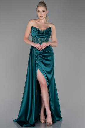 Long Emerald Green Satin Evening Dress ABU3683