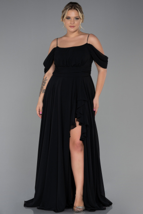 Robe Grande Taille Longue Mousseline Noir ABU3168