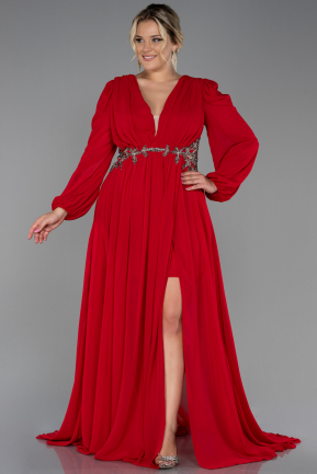 Robe Grande Taille Longue Mousseline Rouge ABU3256