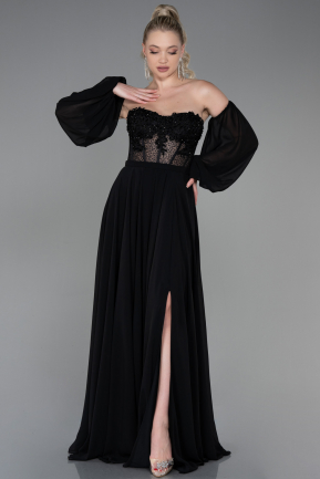 Long Black Chiffon Evening Dress ABU3820