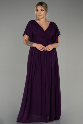 Robe de Soirée Grande Taille Longue Mousseline Violet Foncé ABU3276