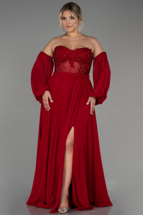 Long Red Chiffon Plus Size Evening Dress ABU3821