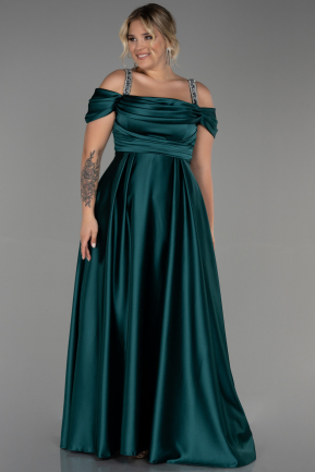 Long Emerald Green Satin Plus Size Evening Dress ABU3277