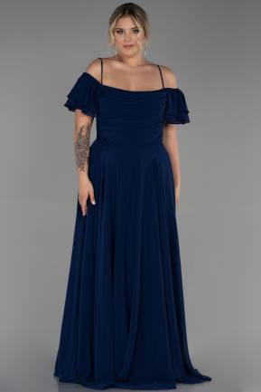 Navy Blue Long Chiffon Plus Size Evening Dress ABU3259