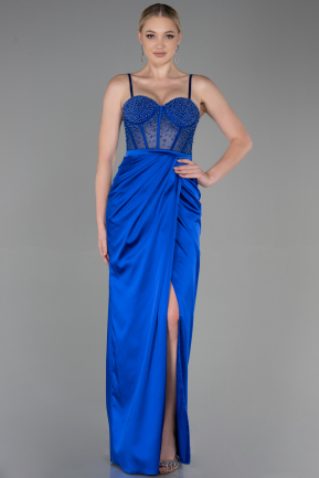 Long Sax Blue Satin Evening Dress ABU3312