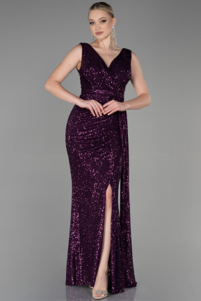 Robe De Soirée Squameuse Longue Violet Foncé ABU3201